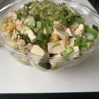 Tofu, mango, scallion, white sticky rice, cucumber, avocado!  at Pokemoto in Norwalk