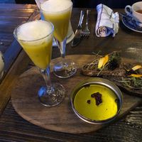 Saffron cold potato soup  at Brasserie Uno in Zermatt