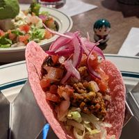 Pink Taco with Vege Meat at Tex Mex Factory in Tokyo