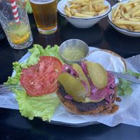 Black bean burger and friess  at Black Tap in Geneva