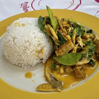Red curry with vegan duck, pork and chicken.  at Raan J Koh in Loei