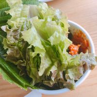 Green leave for 쌈(ssam) and 쌈장(ssam jang sauce)  at Sangrokwon Chaesikdang in Seoul