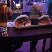 Sweet potato bao buns with onions, pickles & spicy peanut sauce at The Apple Tree in London