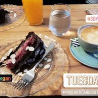 Forest cake and soy cappuccino  at Poslasticarnica Suma in Belgrade