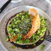 crispy rice with kimchi and tahini entree (sub avo for egg) at Comune in Columbus