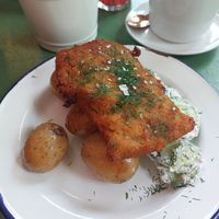 Schabowy, ziemniaki, mizeria at Veganda in Warsaw