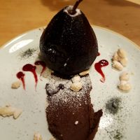 Dessert - pear with chocolate. Gruszka na slodko :) at Veganda in Warsaw