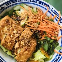 Bowl with tofu at Veganda in Warsaw