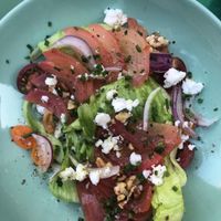 Salad with pickled chioggia beets at Veganda in Warsaw