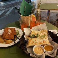 Schabowy steak - traditional polish food in vegan way (left) at Veganda in Warsaw