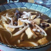 Mushrooms tofu udon noodles in curried broth  at Umai Mi in Newcastle Upon Tyne