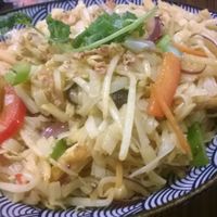 Singapore style flat rice noodles with tofu at Umai Mi in Newcastle Upon Tyne