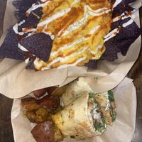buffalo dip (top) and chicken ceaser salad wrap (bottom)  at VegOut in Bethlehem