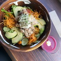 I got the Buddha bowl. Nice flavours, I would love to get more veggies … . Nice view and service   at VegOut in Bethlehem