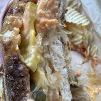 Innards of tofu Reuben (the tofu was plain. Not marinated. But the sauce helped it out.)  at VegOut in Bethlehem