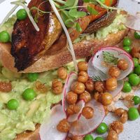 Smashed avo with crunchy chickpeas, roasted pumpkin, humours... at 63 Degrees in Geelong West
