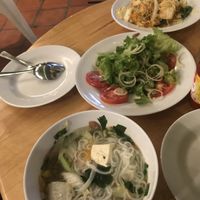 Pho, noodles with veggies and tofu and tossed green salad.  at Choi Oi in Phan Thiet