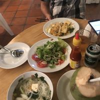 Pho, salad, fries noodles with veggies and tofu.  at Choi Oi in Phan Thiet