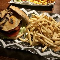 Breakfast burger and fries  at Annie's at the Courtyard in Worcester