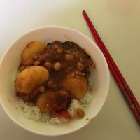 Example of buffet food: Potato curry with chickpeas at Vegan Village in Hannover