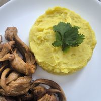 Grill Seitan with mashed potatoes at Govindas in Tenerife