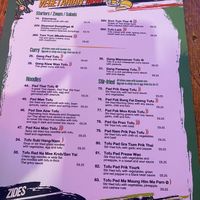 Veggie menu at Zaap Thai Street Food in Newcastle Upon Tyne