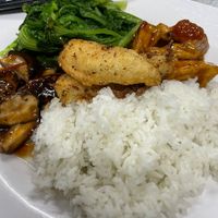 Lots of tofu, mushrooms, mock-fish tofu, greens and rice.   at Bo De Quan in Vinh