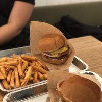 Double Cheeseburger, No-chicken burger and fries  at Bun2Bun - Kamppi Shopping Center in Helsinki