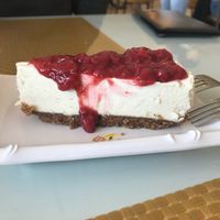 Cheesecake with strawberry sauce at Loving Hut in Phoenix