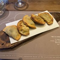 Dumplings with green vegetables  at Peskesi in Crete