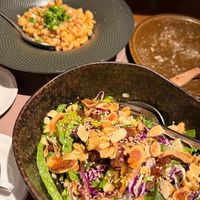 Foreground: Vegetarian Salad (contained honey)

Background: "Palikaria" Salad (vegan) at Peskesi in Crete