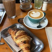 Iced Mocca and Flat White with Oat Milk, Chocolate Croissant  at Mama Carmen's in Mallorca