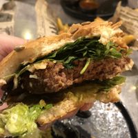 Close up of the special vegan burger  at Badal Corner in Mallorca