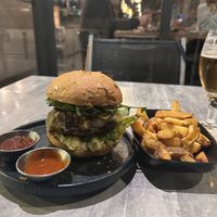 Vegan chickpea burger and friess  at Badal Corner in Mallorca