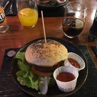 Vegan classic burger with seitan  at Badal Corner in Mallorca