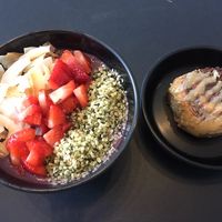 Açai bowl and cinnamon bun  at Mora Mora -  Insurgentes Sur in Mexico City