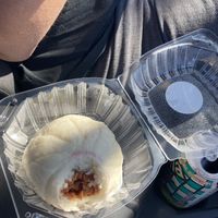 Vegan Steamed pork bun. Pretty good. Don’t mind the lipstick   at Pots N Woks in Whittier