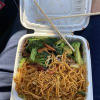 Chow mein and broccoli beef! Yum! at Pots N Woks in Whittier