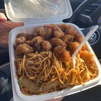 Vegan orange chicken and chow mein!  at Pots N Woks in Whittier