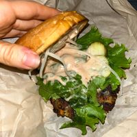 Sauce on veggie burger  at Dick Mondell's in Gainesville