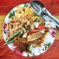 Buffet plate at Hmong Night Market in Luang Prabang