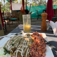 Spinach buckwheat crepe with carrot coleslaw.  Spinach filling included garlic so ask for it without if you are sensitive.   at Vegan Casa in Patnem