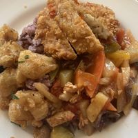 Some vegan chicken on top, lovely!  at Chew Xin Jai in Pai