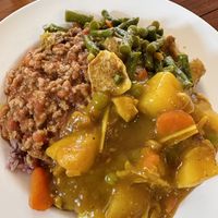 Buffet, rice w/ 3 toppings (45 THB)  at Chew Xin Jai in Pai