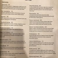 Dinner menu with Vegan options at True Thomas in Varkala