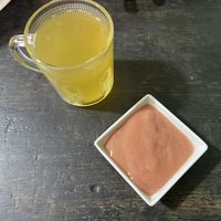 Dessert and tea that comes with the menu of the day  at Govindas in Bogota