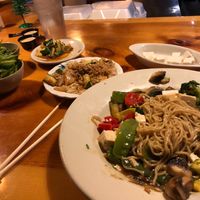Chow mein made vegan by switching noodles to ramen.  at J.J. Wasabi's in Mooresville