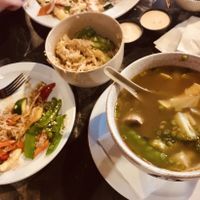 Udon noodle soup with veggie fried rice. at J.J. Wasabi's in Mooresville