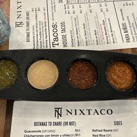 Salsa flight…from mild to hot.   at Nixtaco in Roseville