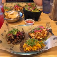 Grilled mushroom, crispy potatoes, elote tacos, watermelon agua fresca, & guac at Nixtaco in Roseville